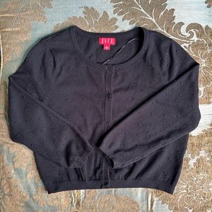 Black Elle Short Cardigan with Cropped Sleeves Dot Detail Size Small